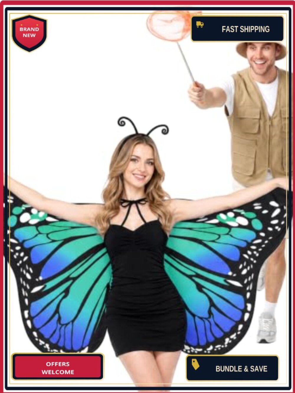 Butterfly Wings Cape & Catcher Couples Halloween Costume Set